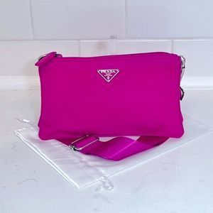 💯 AUTH Prada Tessuto nylon crossbody pouch in hot pink